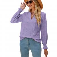 Cotton Slim Women Long Sleeve Blouses & hollow & breathable Solid PC