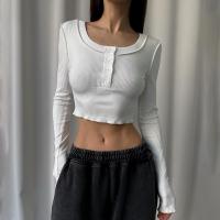 Polyester Slim Women Long Sleeve T-shirt midriff-baring Solid PC