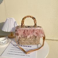 Rattan & Straw Beach Bag & Easy Matching Woven Tote attached with hanging strap feather PC