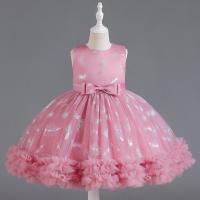 Polyester Princess & Ball Gown Girl One-piece Dress patchwork feather PC