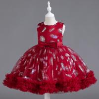 Polyester Princess & Ball Gown Girl One-piece Dress patchwork feather PC