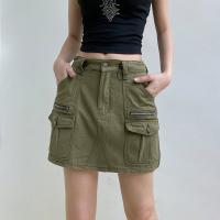 Cotton Slim Skirt patchwork Solid army green PC