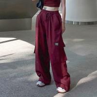 Polyester Women Long Trousers slimming patchwork Solid wine red PC