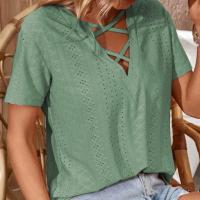 Polyester Women Short Sleeve T-Shirts & hollow & breathable patchwork Solid PC