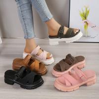 Rubber & PU Leather muffin heel Women Sandals letter Pair