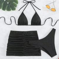Polyester & Coton Bikini Solide Noir Ensemble