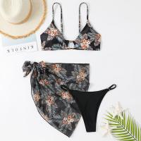 Polyester & Cotton Bikini backless & three piece printed floral black Set