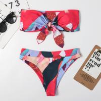 Spandex & Polyester Bikini with bowknot & tube & padded printed Set