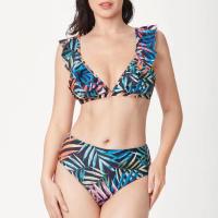 Spandex & Polyester scallop Bikini & two piece & padded printed leaf pattern multi-colored Set