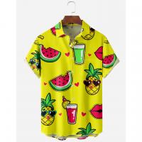 Polyester Plus Size Men Short Sleeve Casual Shirt printed yellow PC