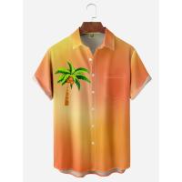 Polyester Plus Size Men Short Sleeve Casual Shirt printed orange PC
