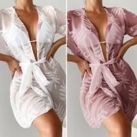 Polyester Swimming Cover Ups see through look & slimming & sun protection patchwork leaf pattern : PC