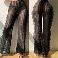 Polyester Women Long Trousers see through look & loose patchwork Solid black PC