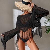 Polyester Tassels Swimming Cover Ups sun protection & hollow patchwork Solid : PC
