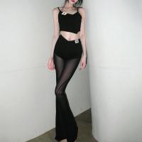 Polyester Women Casual Set slimming & backless Long Trousers & camis patchwork Solid black Set