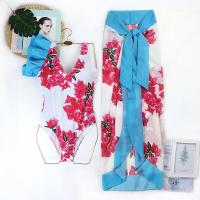 Polyester Einteiliger Badeanzug, Gedruckt, Floral, Blau,  Festgelegt