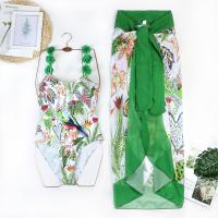 Polyester One-piece Swimsuit backless & two piece & padded printed leaf pattern green Set