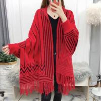 Acrylic & Polyester Cloak Poncho loose & thermal knitted striped : PC