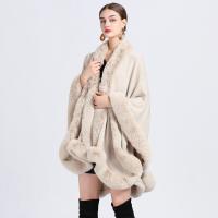 Plush & Acrylic & Polyester Cloak Poncho loose & thermal knitted Solid beige : PC