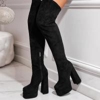 Suede side zipper & chunky Boots hardwearing black Pair