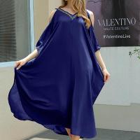 Polyester One-piece Dress large hem design & off shoulder & loose patchwork Solid : PC