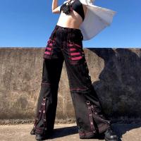 Polyester Wide Leg Trousers Women Long Trousers slimming patchwork black PC