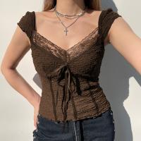 Polyester Waist-controlled Women Short Sleeve Blouses  patchwork Solid PC
