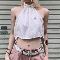 Polyester Crop Top Tank Top & loose patchwork Solid white PC