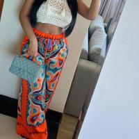 Polyester Women Long Trousers slimming & loose printed PC