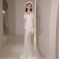 Polyester Mermaid Long Evening Dress patchwork Solid white PC