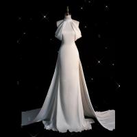 ポリエステル ロングイブニングドレス パッチワーク 単色 白 一つ