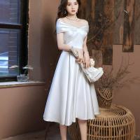 Polyester Waist-controlled & Slim & High Waist Short Evening Dress & off shoulder patchwork Solid white PC
