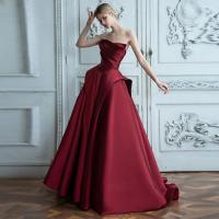 Polyester Waist-controlled & Slim & High Waist Long Evening Dress backless & off shoulder patchwork Solid wine red PC