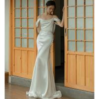 Polyester Waist-controlled & Slim & Mermaid & High Waist Long Evening Dress backless patchwork Solid white PC