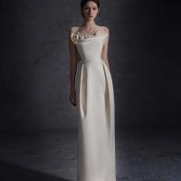 Polyester Waist-controlled & Slim Long Evening Dress backless & off shoulder patchwork Solid white PC
