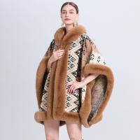 Plush & Acrylic & Polyester Cloak Poncho loose & thermal knitted camel : PC