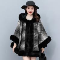 Plush & Acrylic & Polyester Cloak Poncho thick fleece & loose & thermal printed plaid : PC