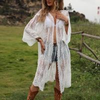 Polyester Swimming Cover Ups see through look & Ultra-Thin & sun protection embroidered Solid white : PC