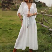 Polyester Swimming Cover Ups see through look & deep V & sun protection Solid : PC