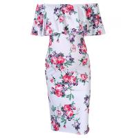 Polyester Maternity Dress mid-long style & off shoulder printed PC