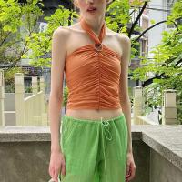 Polyester Tank Top midriff-baring & backless patchwork Solid PC