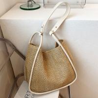Straw & PU Leather Woven Shoulder Bag large capacity & hollow Polyester PC