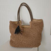 Straw Woven Shoulder Bag large capacity & hollow Polyester khaki PC