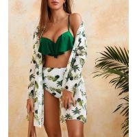 Polyamide & Polyester Bikini backless & three piece & padded printed green Set