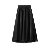 Polyester Maxi Skirt large hem design patchwork Solid black : PC