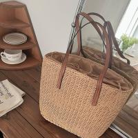 Paper Rope Easy Matching Woven Shoulder Bag large capacity PU Leather coffee PC