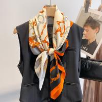 Polyester Square Scarf soft & can be use as shawl & thermal printed orange PC