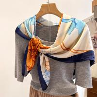 Polyester Easy Matching Square Scarf can be use as shawl & breathable printed Navy Blue PC