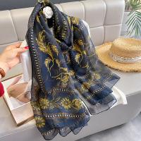 Polyester Beach Scarf & Easy Matching Women Scarf can be use as shawl & breathable printed floral Navy Blue PC