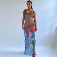 Spandex & Polyester Slim Slip Dress side slit printed PC